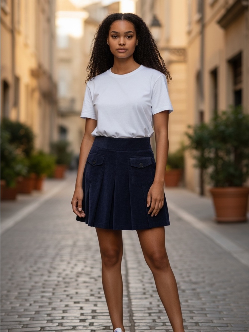 CHELSEA & THEODORE Navy Pleated Mini Skirt with Front Flap Pockets size 10